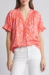 Wit & Wisdom Print Cotton Blend Top In Pink/papaya Multi