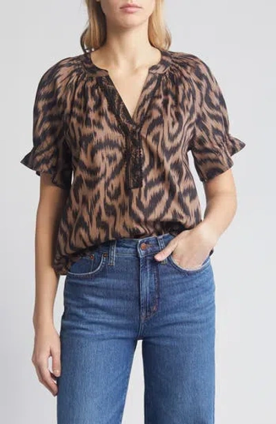 Wit & Wisdom Print Cotton Blend Top In Portobello/black
