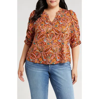 Wit & Wisdom Print Puff Sleeve Top In Ancient Clay Multi