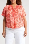 Wit & Wisdom Print Puff Sleeve Top In Papaya Punch Multi