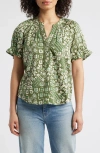 Wit & Wisdom Print Puff Sleeve Top In Rolling Hill Green Multi