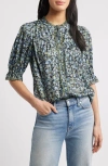 Wit & Wisdom Print Ruffle Eyelet Shirt