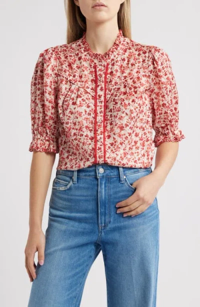 Wit & Wisdom Print Ruffle Eyelet Shirt