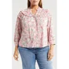 Wit & Wisdom Print Smocked Yoke Top In Buttercream/sachet Pink Multi