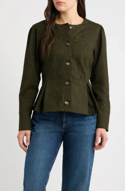 Wit & Wisdom Puff Shoulder Button Front Jacket In Green