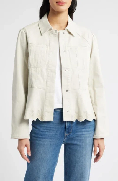 Wit & Wisdom Puff Shoulder Peplum Denim Jacket In Birch