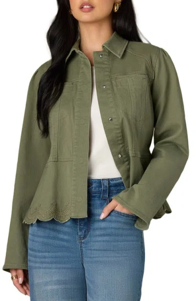 Wit & Wisdom Puff Shoulder Peplum Denim Jacket In Green