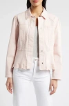 Wit & Wisdom Puff Shoulder Peplum Denim Jacket In Whisper Pink