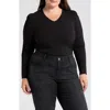 Wit & Wisdom Puff Shoulder Rib Top In Black