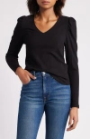 Wit & Wisdom Puff Shoulder Rib Top In Black