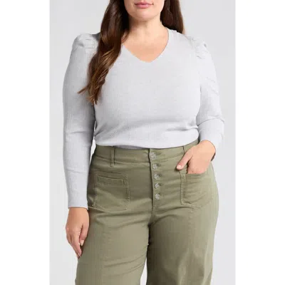 Wit & Wisdom Puff Shoulder Rib Top In Heather Grey