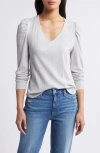 Wit & Wisdom Puff Shoulder Rib Top In Heather Grey