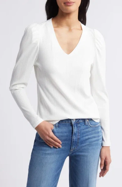 Wit & Wisdom Puff Shoulder Rib Top In Off White