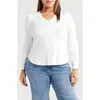 Wit & Wisdom Puff Shoulder Rib Top In White