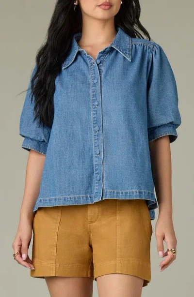 Wit & Wisdom Puff Sleeve Denim Shirt In Blue