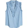 Wit & Wisdom Ruffle Trim Sleeveless Chambray Top