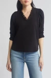 Wit & Wisdom Ruffle & Lace Trim Top