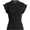 Wit & Wisdom Ruffle Cuff Rib Sweater In Black