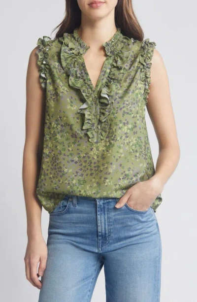 Wit & Wisdom Ruffle Edge Sleeveless Top In Kiwi Multi