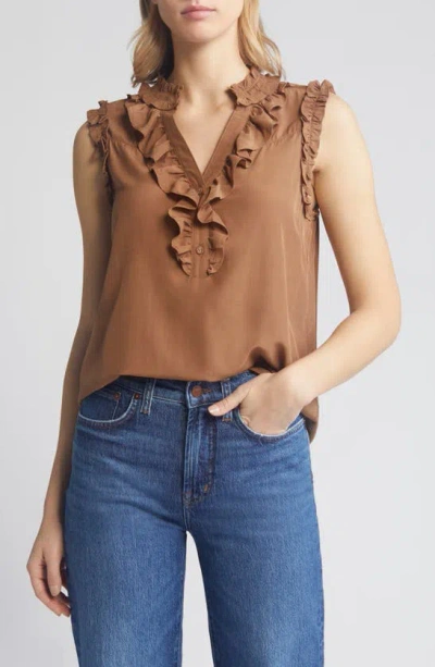 Wit & Wisdom Ruffle Edge Sleeveless Top In Nutmeg