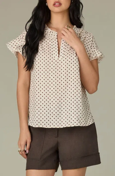 Wit & Wisdom Ruffle Embroidered Top In Neutral