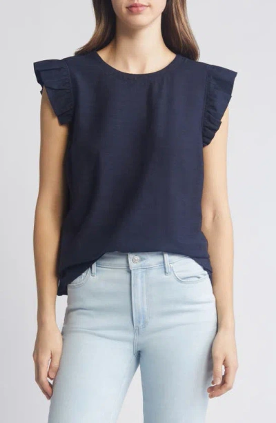 Wit & Wisdom Ruffle Sleeve Top In Navy