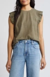 Wit & Wisdom Ruffle Sleeve Top In Olive Drab
