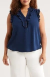 Wit & Wisdom Ruffle Trim Sleeveless Chambray Top In Purple