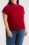 Wit & Wisdom Ruffle Velvet Top In Raspberry Rose