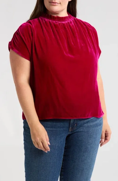 Wit & Wisdom Ruffle Velvet Top In Raspberry Rose