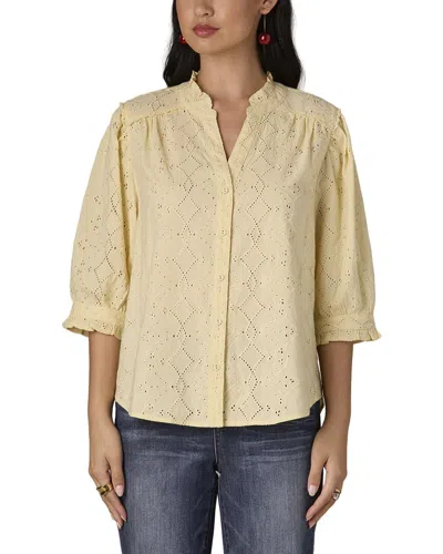Wit & Wisdom Ruffle Woven Button Down Top In Yellow