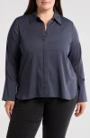 Wit & Wisdom Satin Button-up Shirt In Blue Charcoal
