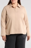 Wit & Wisdom Satin Button-up Shirt In Champagne