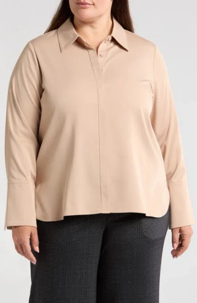 Wit & Wisdom Satin Button-up Shirt In Champagne