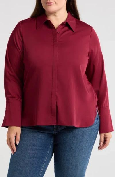 Wit & Wisdom Satin Button-up Shirt In Wine