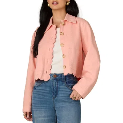 Wit & Wisdom Scallop Detail Cotton Crop Jacket In Pink