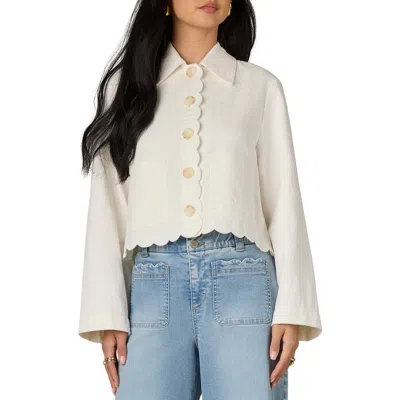 Wit & Wisdom Scallop Detail Cotton Crop Jacket In White