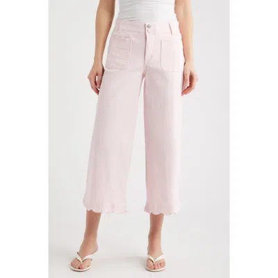 Wit & Wisdom Scallop Patch Pocket High Waist Crop Wide Leg Twill Pants In Pink