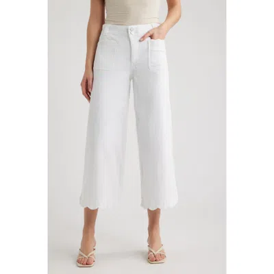 Wit & Wisdom Scallop Patch Pocket High Waist Crop Wide Leg Twill Pants In White