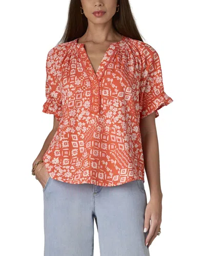 Wit & Wisdom Short Cinched Sleeve Stand Collar Top In Multi