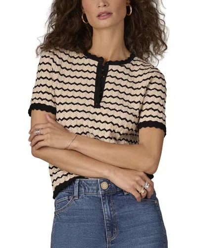 Wit & Wisdom Short Sleeve Round Neck Placket Sweater In Ecbk