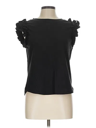 Pre-owned Wit & Wisdom Short Sleeve Top Black Ruffles Neckline Tops