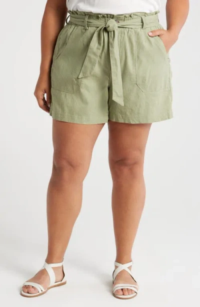 Wit & Wisdom Sky Rise Linen Blend Paperbag Shorts In Green