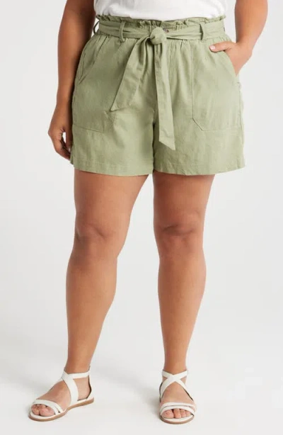 Wit & Wisdom Sky Rise Linen Blend Paperbag Shorts In Pistachio