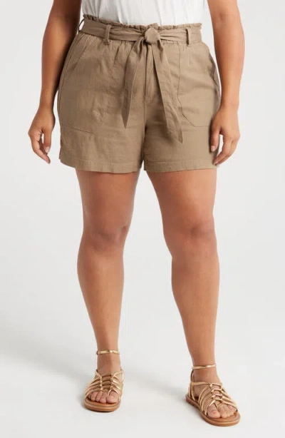 Wit & Wisdom Sky Rise Linen Blend Paperbag Shorts In Brown