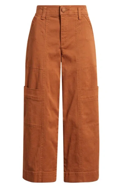 Wit & Wisdom Skyrise Cotton Crop Wide Leg Utility Pants In Brown