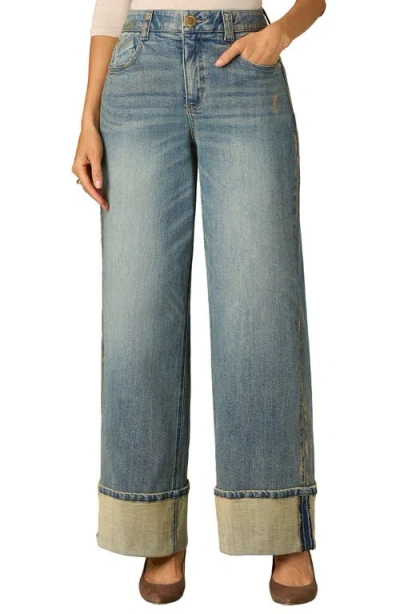 Wit & Wisdom Skyrise Cuffed High Waist Wide Leg Jeans In Blue