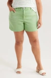 Wit & Wisdom Skyrise High Waist Dolphin Hem Denim Shorts In Green
