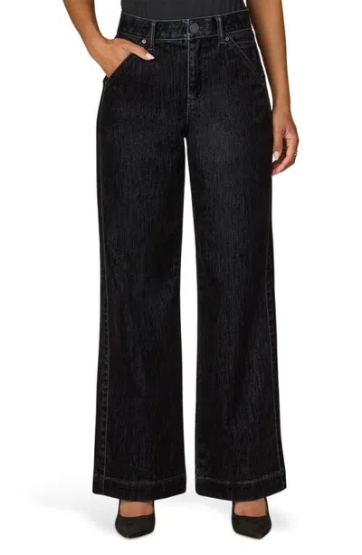 Wit & Wisdom Skyrise V-yoke High Waist Velvet Denim Wide Leg Jeans In Black