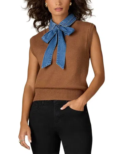 Wit & Wisdom Sleeveless Collared Mix Media Sweater Vest In Shsb